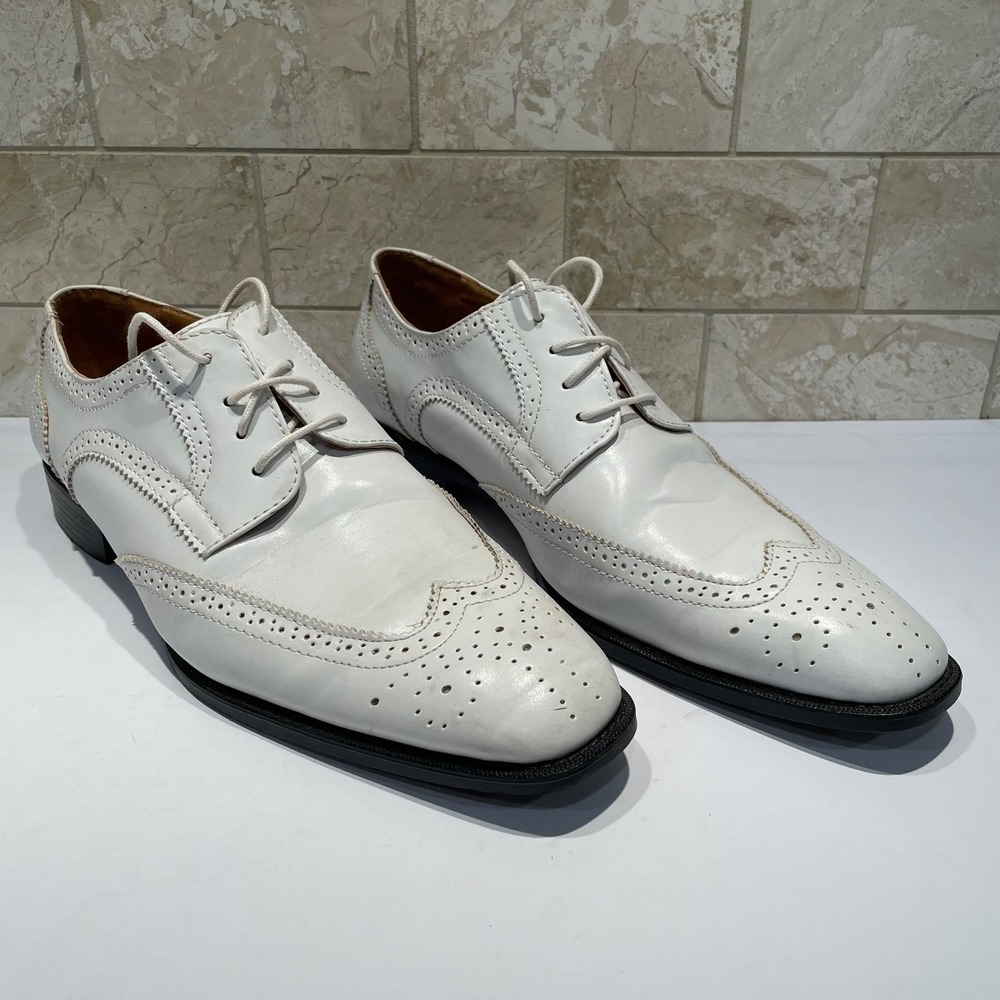 Bolano Mens Elwyn-007 White Wingtip Brogue Oxford‎ Dress Shoes Size 10.5